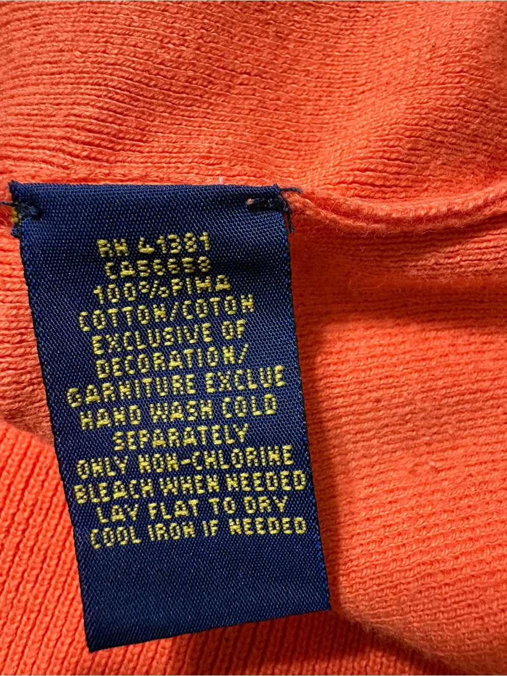 Men’s Polo Ralph Lauren Orange V-Neck Pima Cotton Sweater with Green Pony L